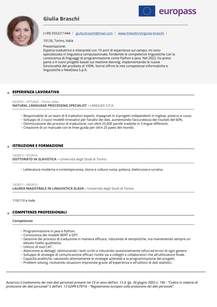 Modello Curriculum Europeo